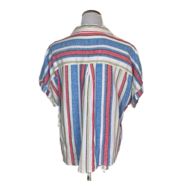Caffe’ Marrakesh SZ L Striped Linen Blend Short Sleeve Tie Waist Top | NWT - Picture 5 of 15
